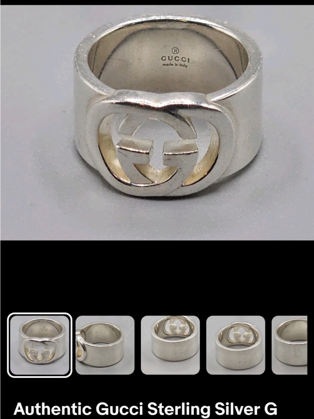 Gucci Sterling Silver Wide Band Ring with Cutout Double G